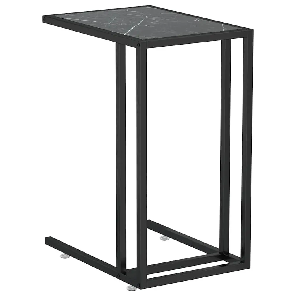 Computer Side Table Black Marble Tempered Glass Iron Frame Modern Living Room