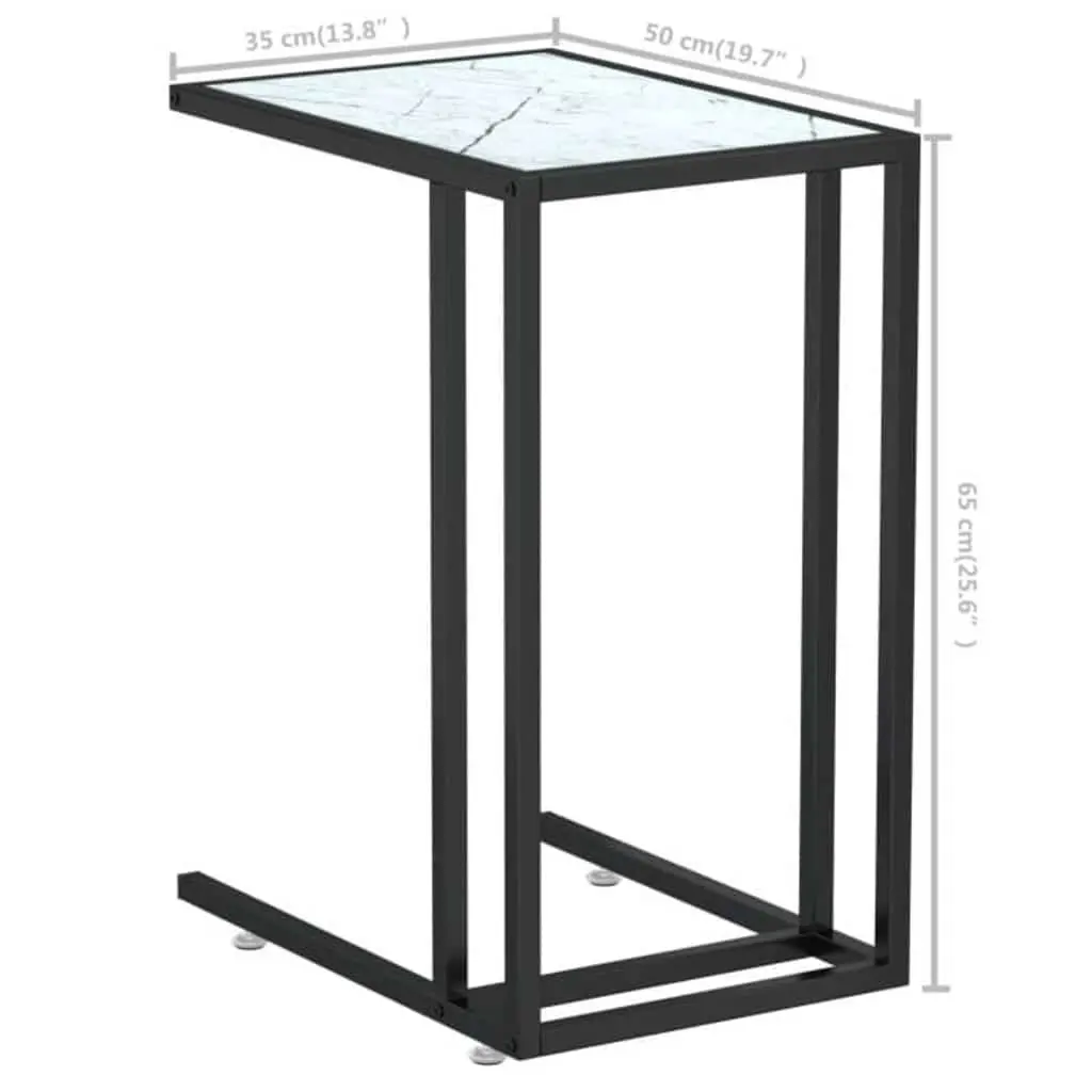 Computer Side Table White Marble Top Tempered Glass End Table Living Room