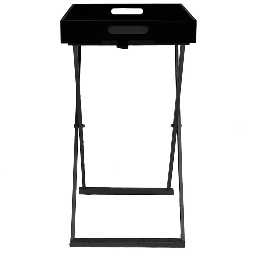 Folding Side Table Black Compact Indoor Outdoor Space Saving Sturdy Iron Frame