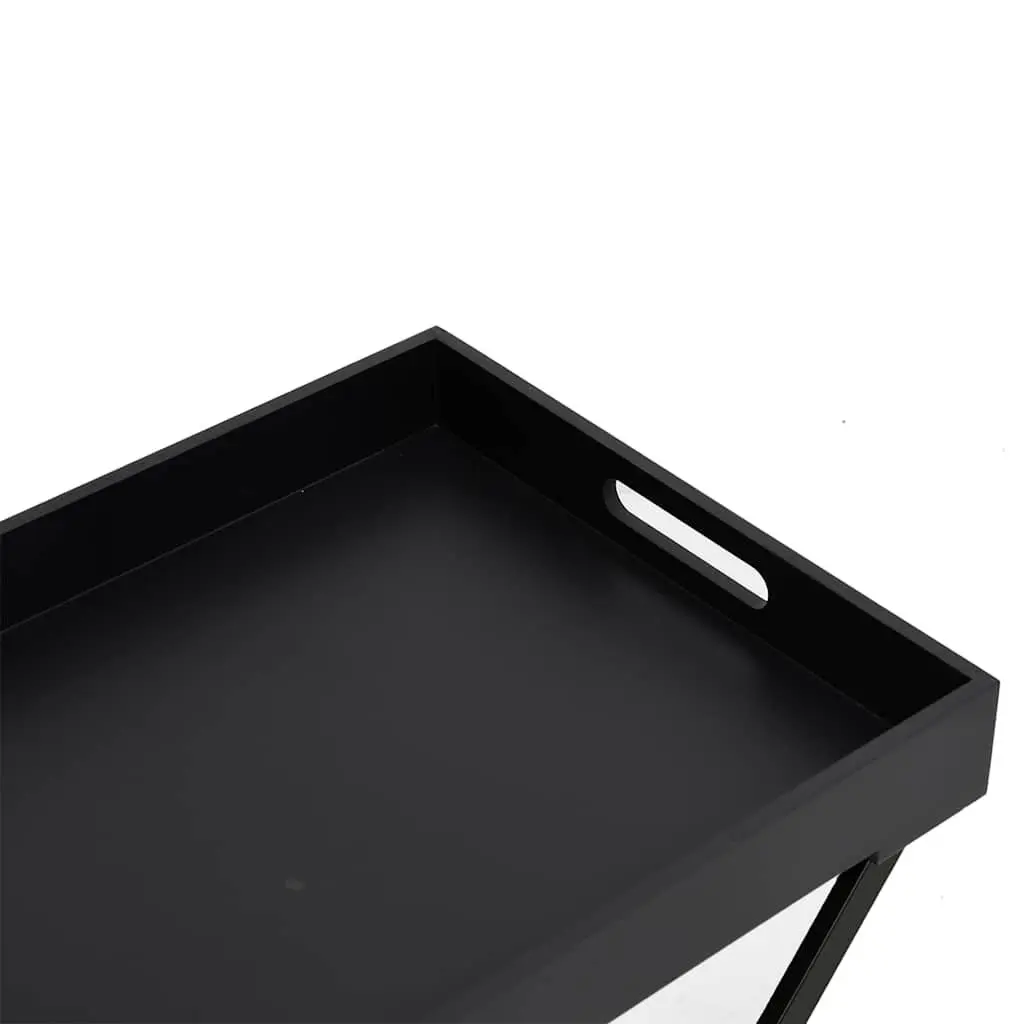 Folding Side Table Black Compact Indoor Outdoor Space Saving Sturdy Iron Frame