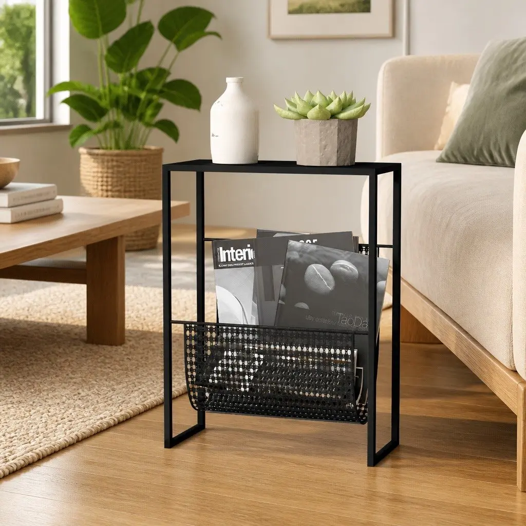 Magazine Rack Black Steel Organiser Display Stand for Living Room Office