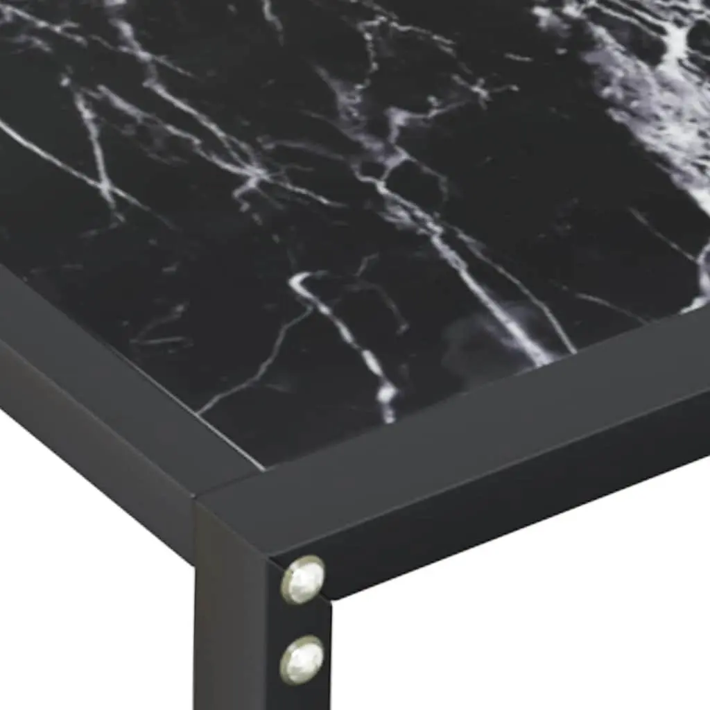 Console Table Black Tempered Glass Marble Top Steel Frame 160cm Living Room End Table