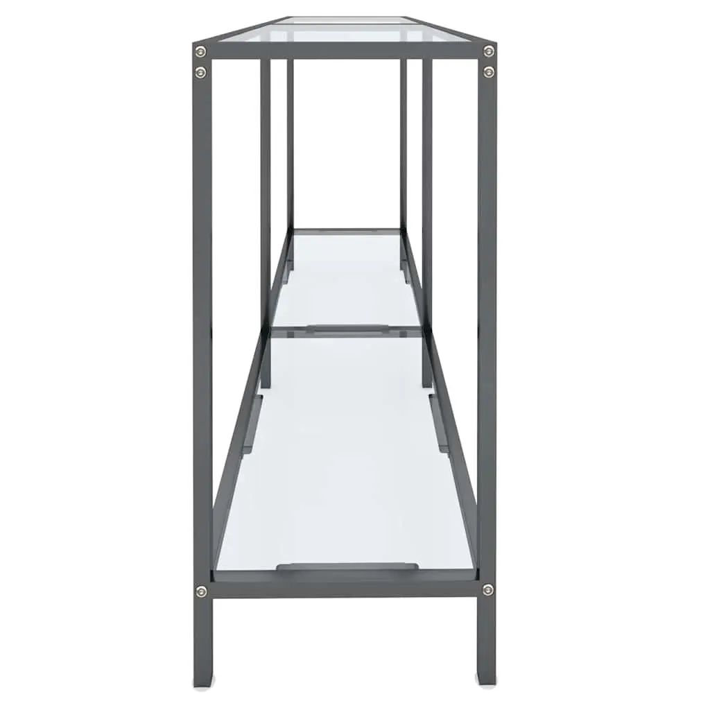 Console Table Transparent Tempered Glass Steel Frame with Lower Shelf Storage