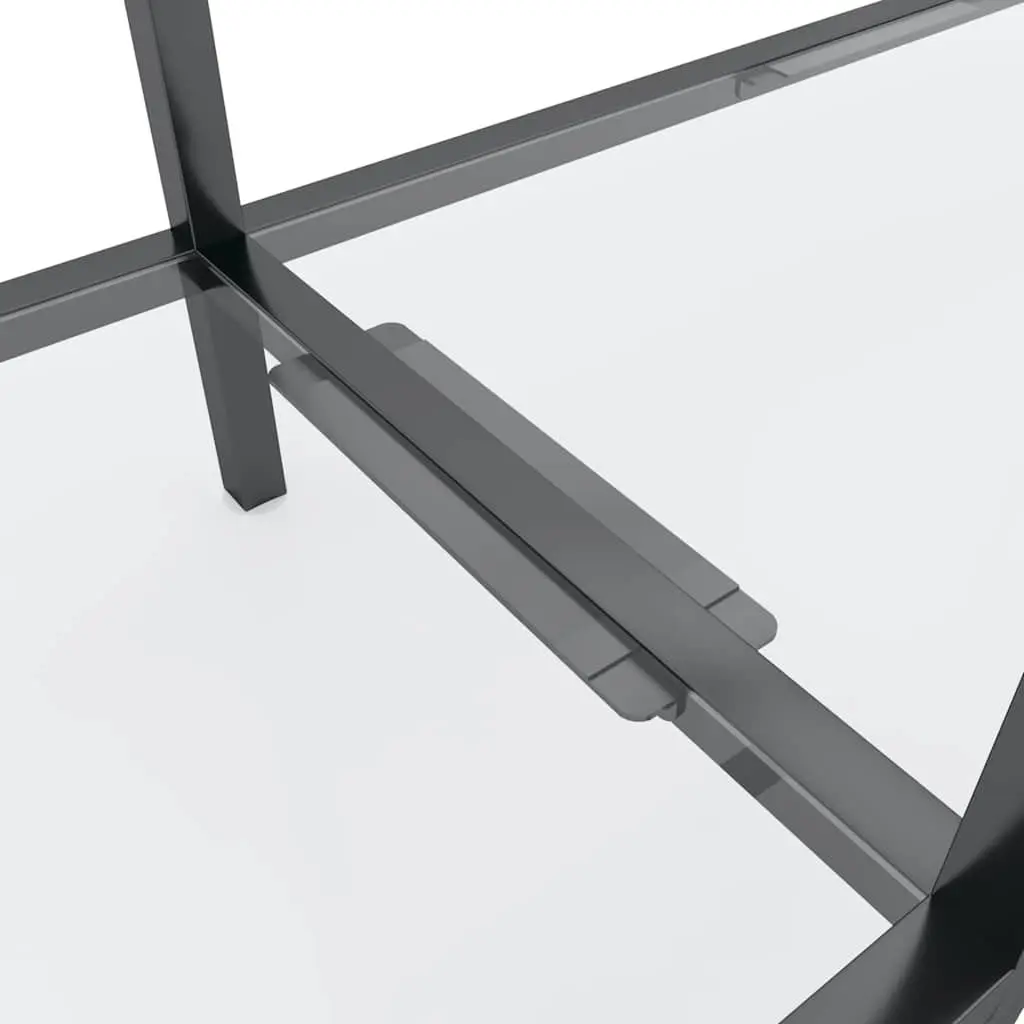 Console Table Transparent Tempered Glass Steel Frame with Lower Shelf Storage