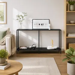 Compact Black Console Table with Shelf and Easy Maintenance