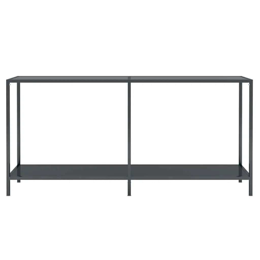 Console Table Black Tempered Glass Top Powder-Coated Steel Frame Integrated Shelf
