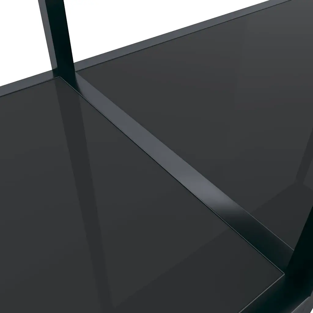 Console Table Black Tempered Glass Top Powder-Coated Steel Frame Integrated Shelf