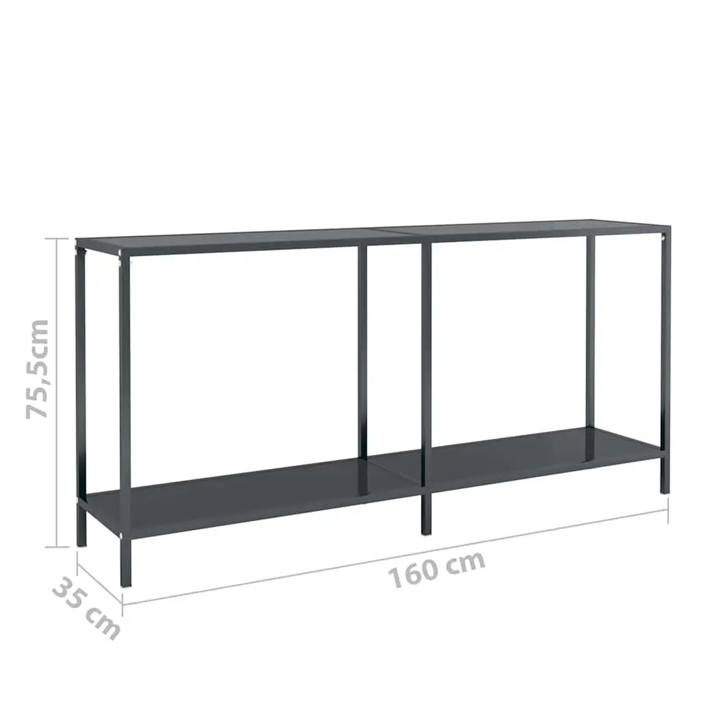 Console Table Black Tempered Glass Top Powder-Coated Steel Frame Integrated Shelf