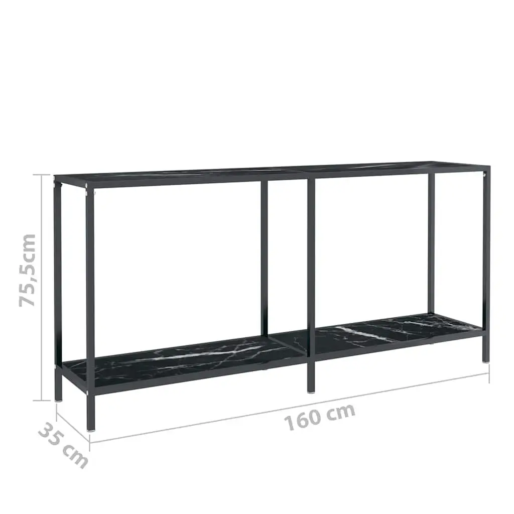Console Table Black Tempered Glass 160x35x75.5cm Sturdy Construction with Shelf Easy to Clean
