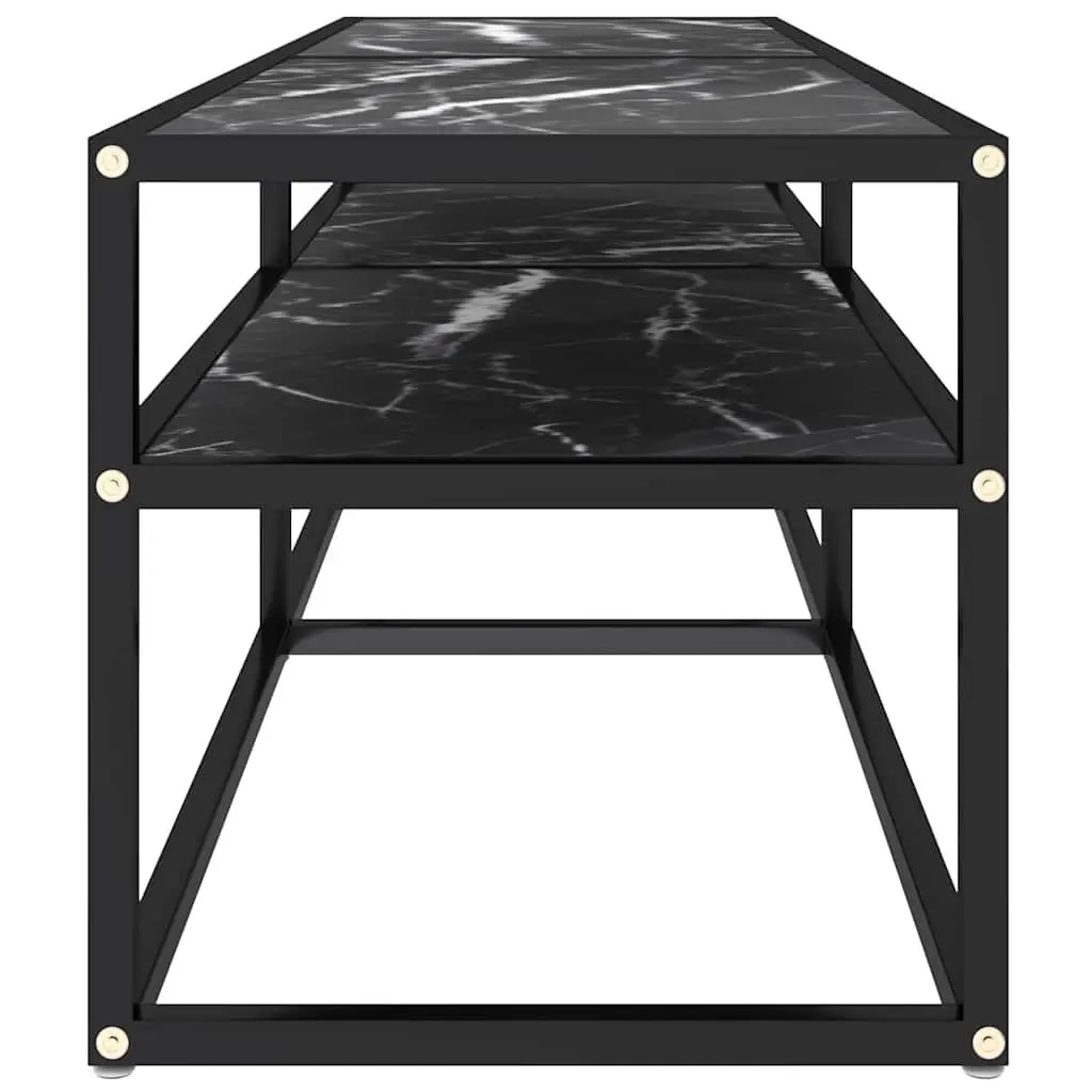 TV Cabinet Black Marble Tempered Glass Shelving Unit 140 x 40 x 40.5 cm Sturdy Steel Frame