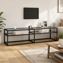Compact and Strong TV Cabinet with Glass Shelving
