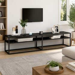 Concise Black Marble TV Cabinet with Open Storage