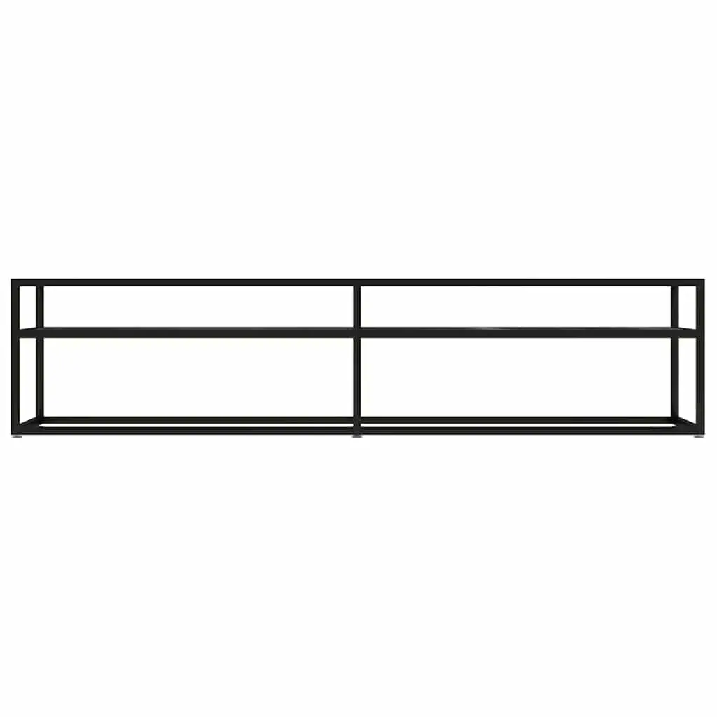 TV Cabinet Black Marble Tempered Glass Shelving Unit Living Room Storage