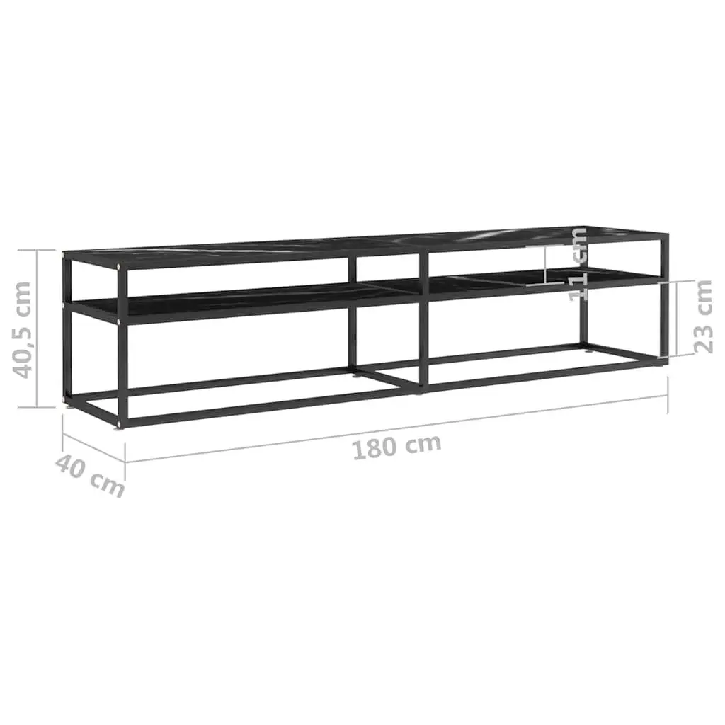 TV Cabinet Black Marble Tempered Glass Shelving Unit Living Room Storage
