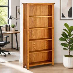 Solid Oak Wood 5-Tier Bookcase - Stylish and Functional