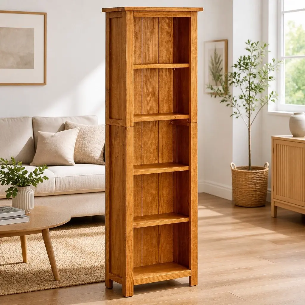 5-Tier Bookcase Brown Solid Oak Wood 45x22x140cm Durable Storage Display Unit