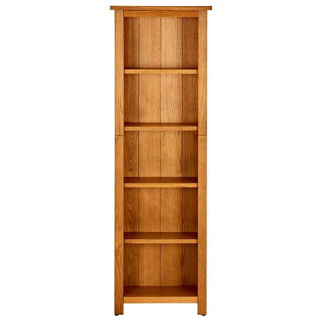 5-Tier Bookcase Brown Solid Oak Wood 45x22x140cm Durable Storage Display Unit