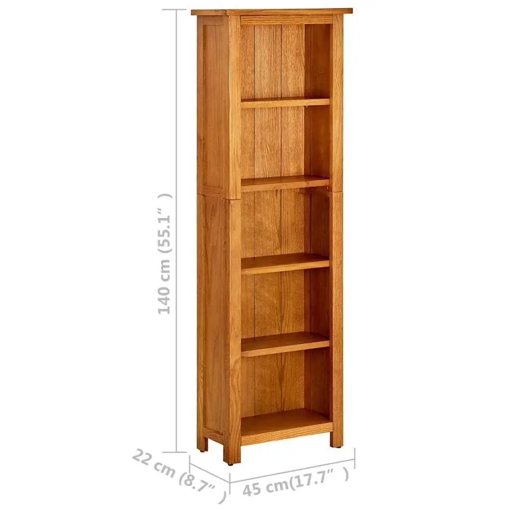 5-Tier Bookcase Brown Solid Oak Wood 45x22x140cm Durable Storage Display Unit