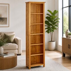 6-Tier Bookcase 52x22x180cm Solid Oak Wood Shelving Standing Shelf Display Unit
