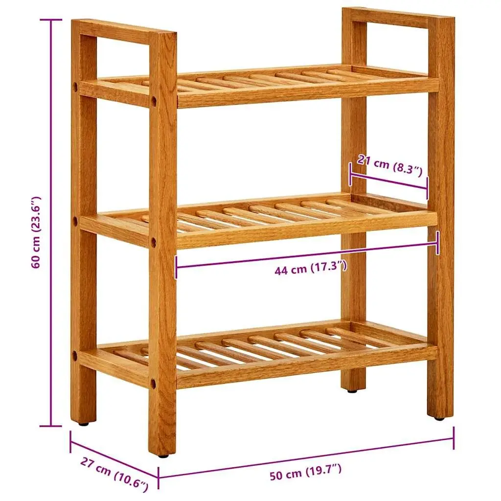 Wooden Shoe Rack Brown 3 Shelves Solid Oak Wood Storage Organiser
