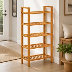 Compact 5-Shelf Brown Wooden Shoe Rack