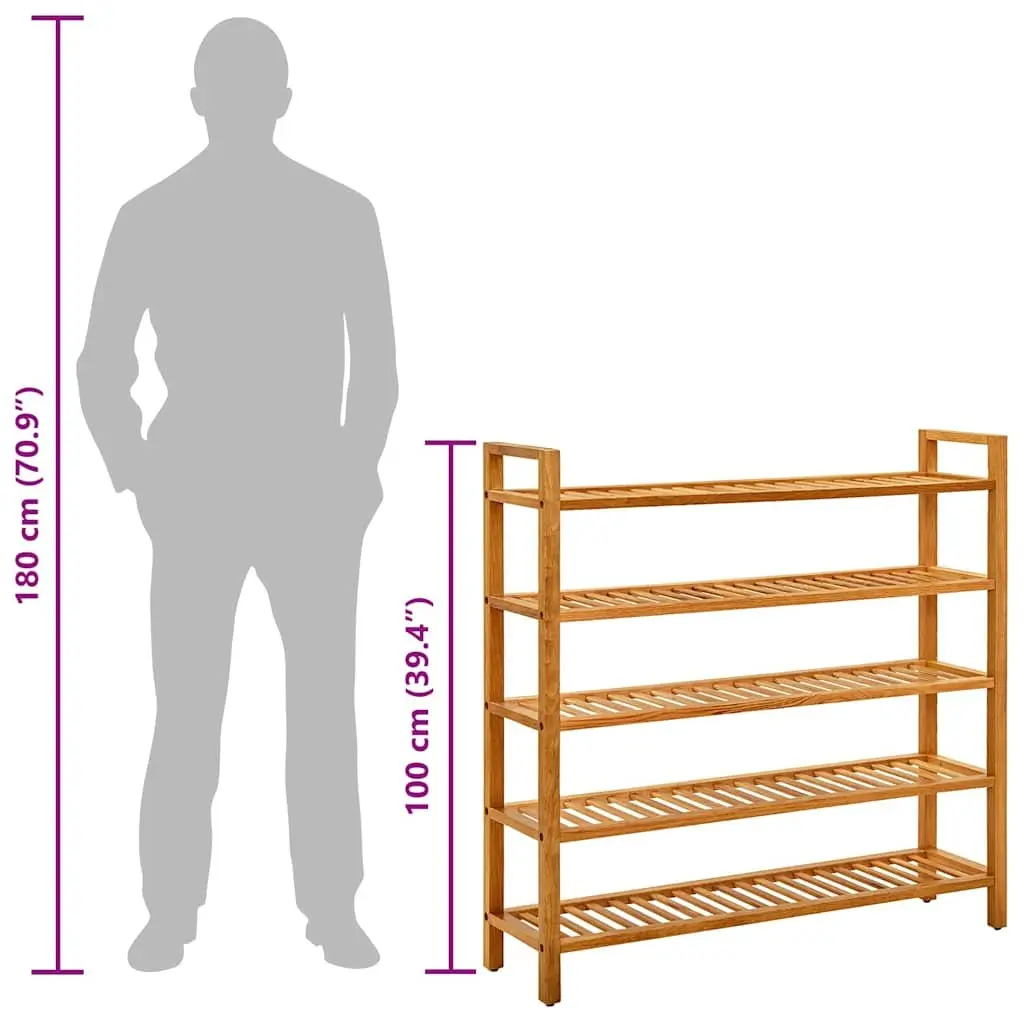 Shoe Rack Brown 5 Shelves Wooden Storage Organiser Hallway Display Stand