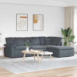 Concise Modular Sectional Sofa with Footstool in Grey Velvet
