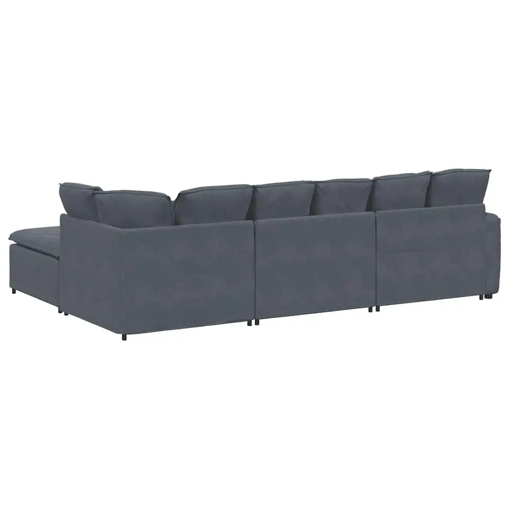 Grey Velvet Modular Sofa Four Sections with Footstool for Flexible Living Room Arrangement