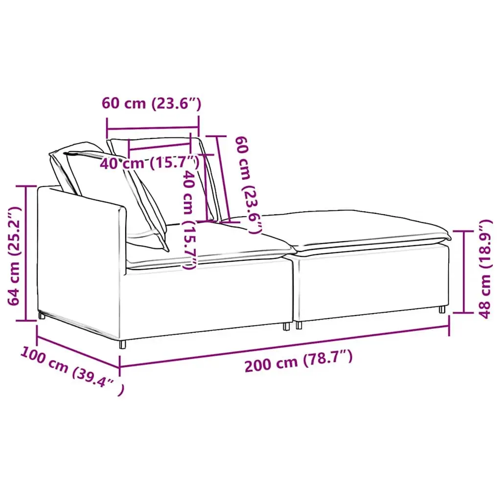 Modular Sofa Sectional Grey Velvet Two Sections Footstool Cushions