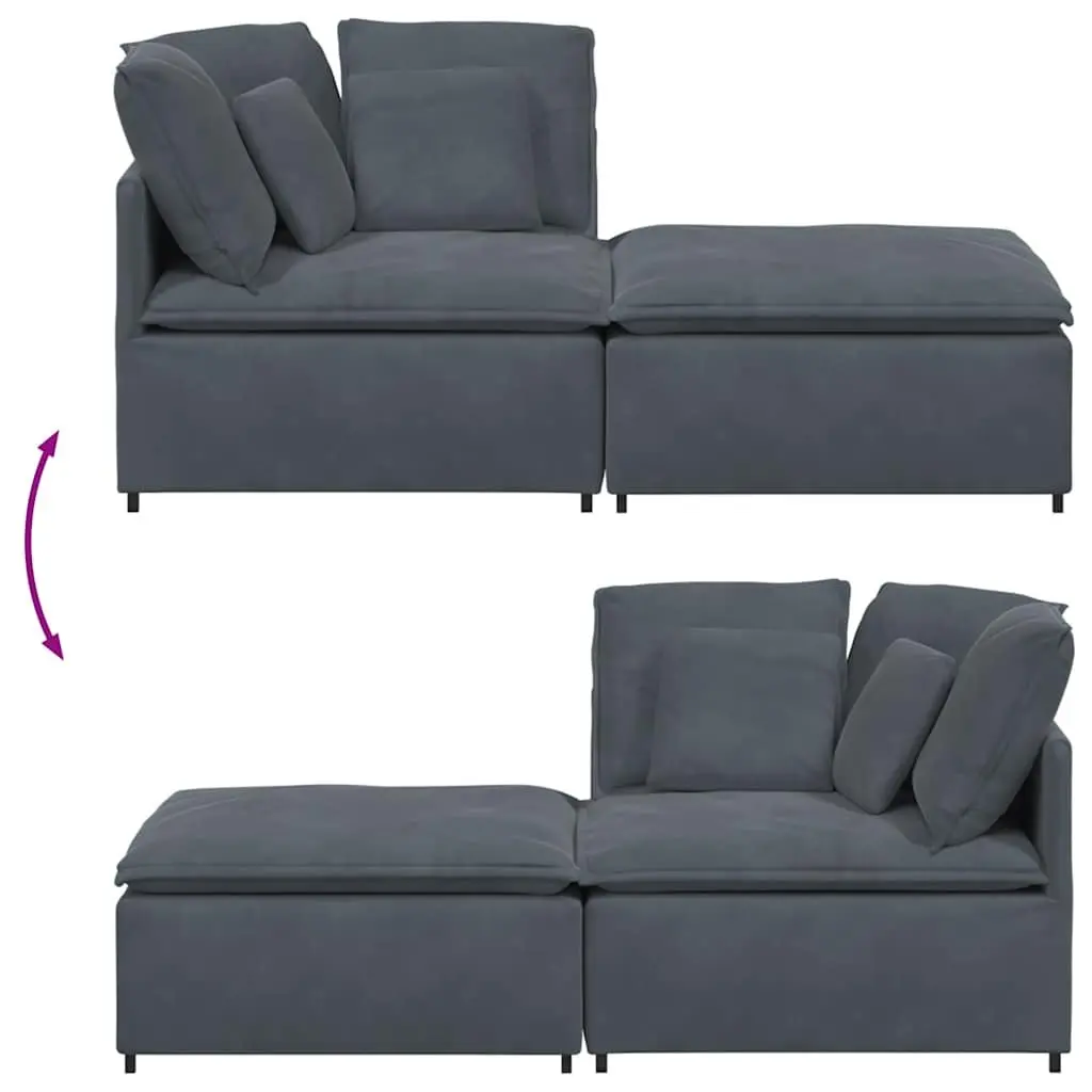 Modular Sofa Sectional Grey Velvet Two Sections Footstool Cushions
