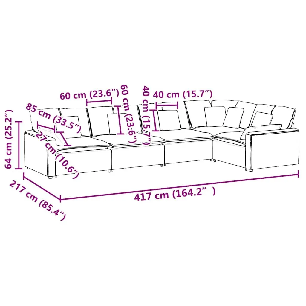 Modular Sofa Sectional Grey Velvet Five Sections Flexible Arrangement