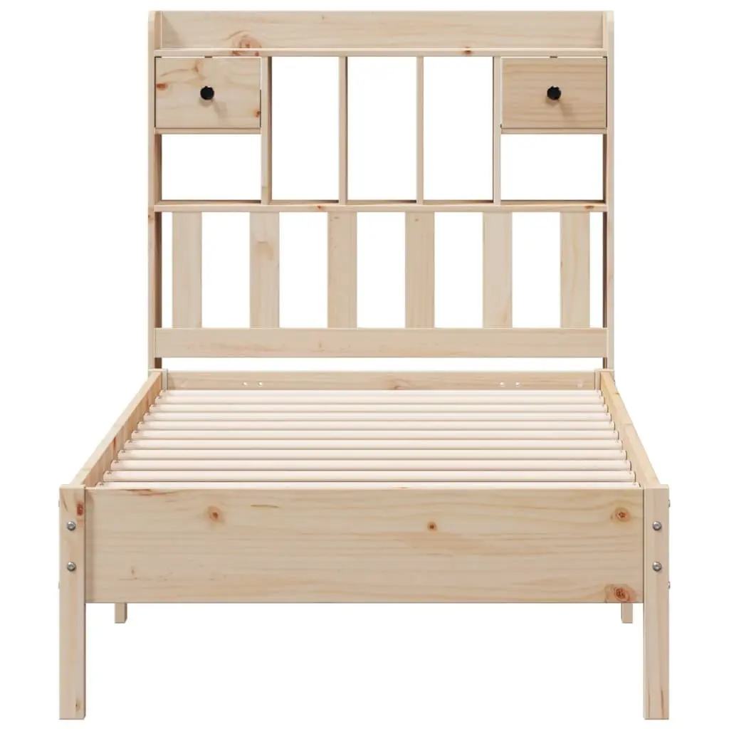 Bookcase Bed Frame Brown 90x190cm Solid Pine Wood Slatted Base Integrated Storage