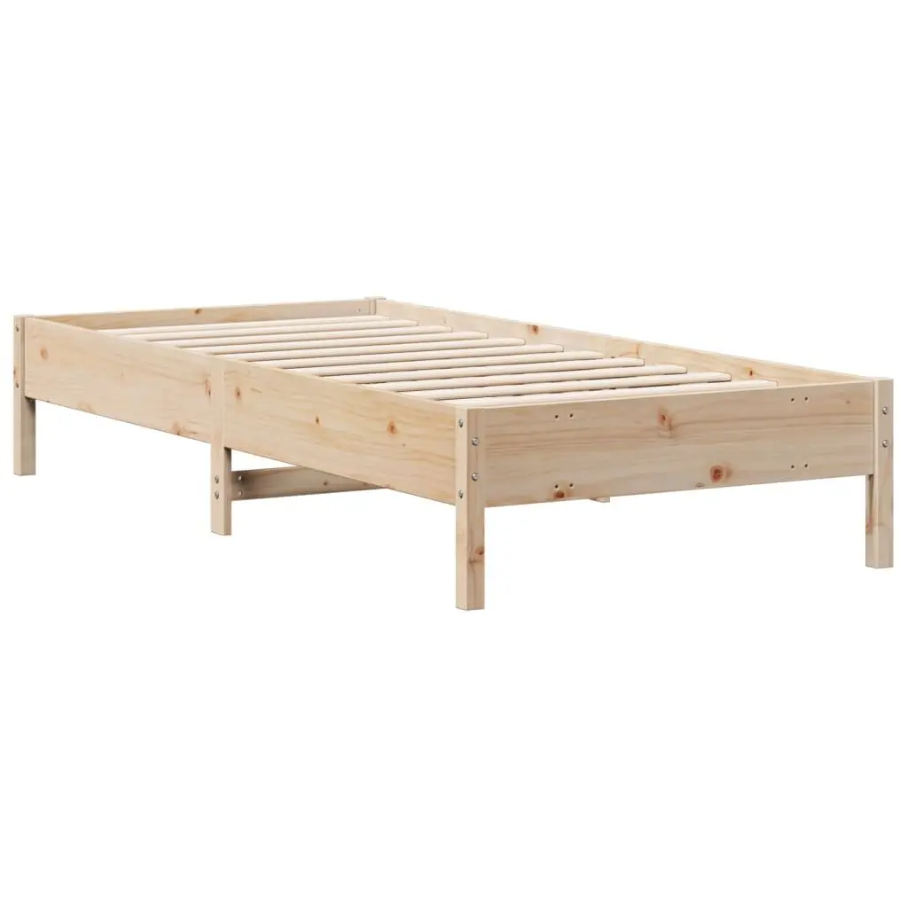 Bookcase Bed Frame Brown 90x190cm Solid Pine Wood Slatted Base Integrated Storage