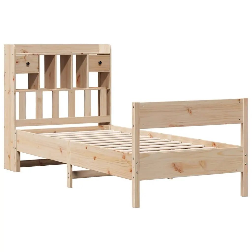 Bookcase Bed Frame Brown 90x190cm Solid Pine Wood with Integrated Storage and Slatted Base