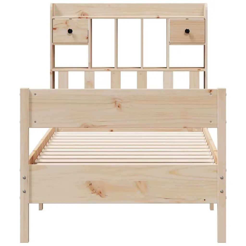 Bookcase Bed Frame Brown 90x190cm Solid Pine Wood with Integrated Storage and Slatted Base