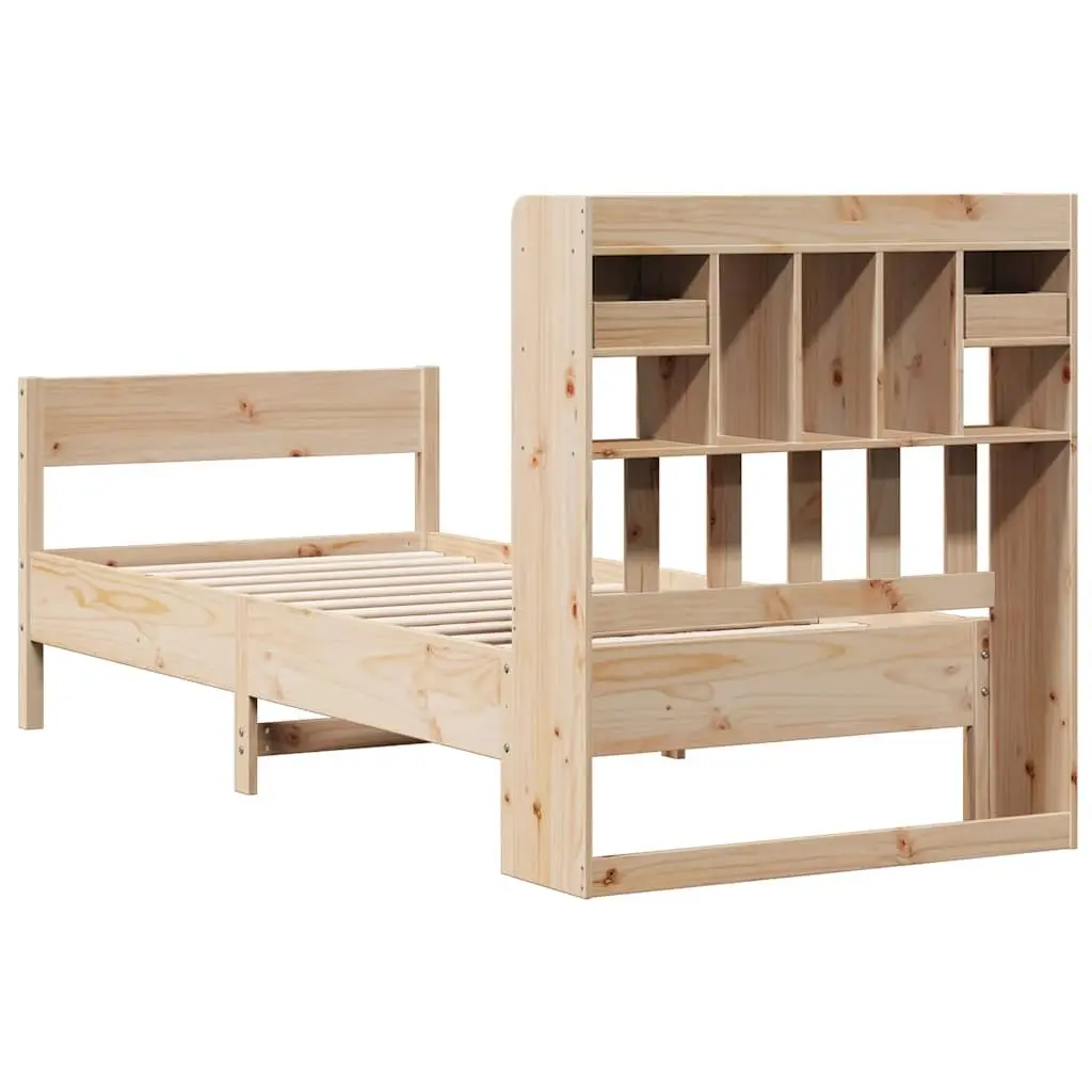Bookcase Bed Frame Brown 90x190cm Solid Pine Wood with Integrated Storage and Slatted Base