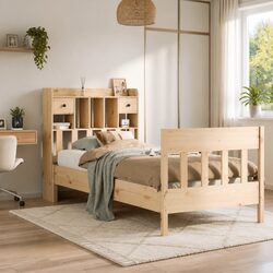 Bed Frame 90x190 cm Solid Wood Pine with Headboard Storage Drawers Slatted Base