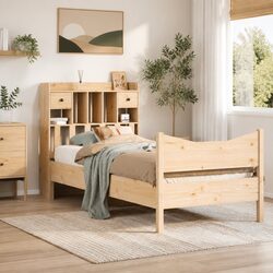 Bed Frame 90x200 cm with Storage Headboard Slatted Base Solid Wood Pine Brown