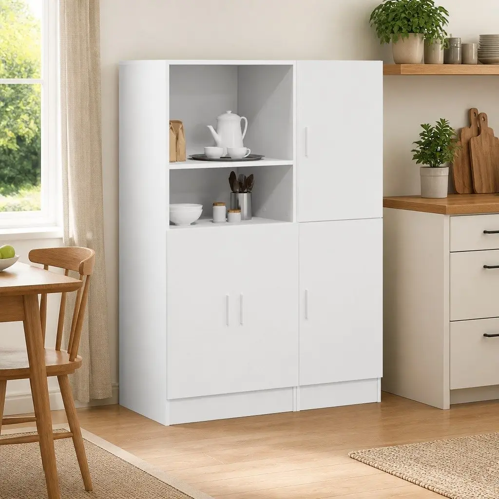 2 Piece Kitchen Cabinet Set White Engineered Wood Wall Mount Storage Cupboard
