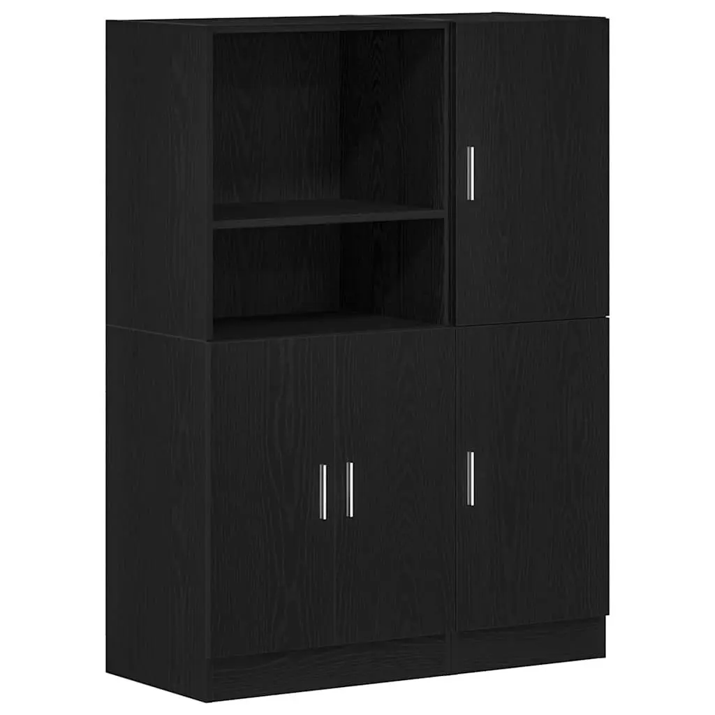 Black Engineered Wood Wall Mounted Kitchen Cabinet Set 2 Piece Storage Shelves