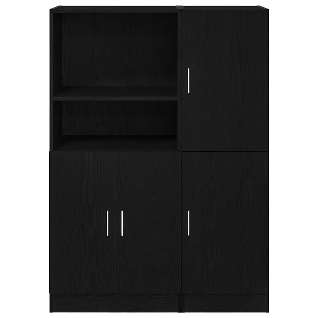 Black Engineered Wood Wall Mounted Kitchen Cabinet Set 2 Piece Storage Shelves