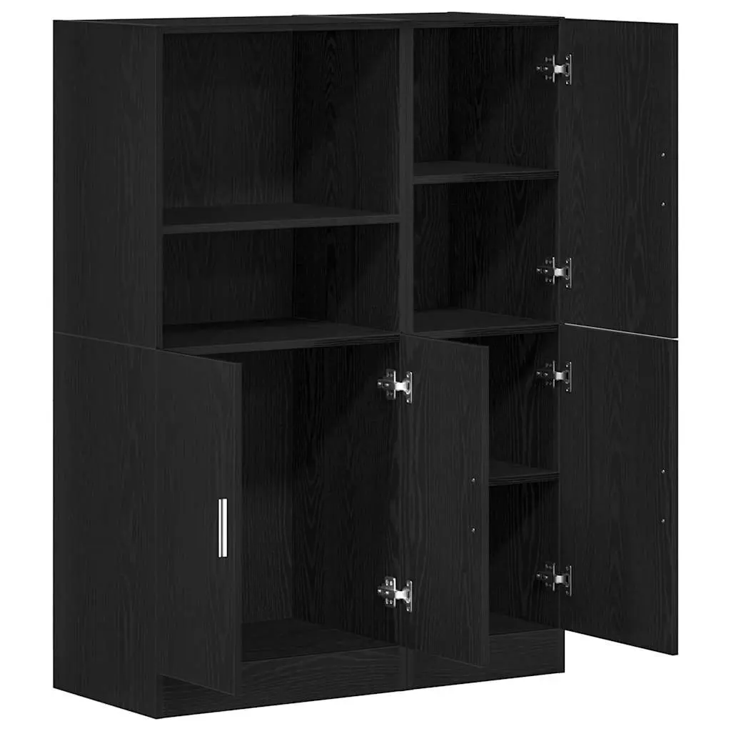 Black Engineered Wood Wall Mounted Kitchen Cabinet Set 2 Piece Storage Shelves