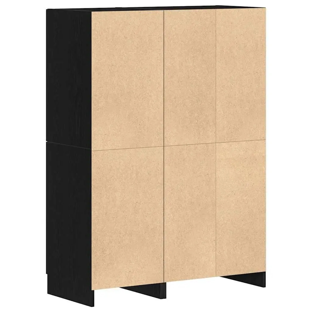 Black Engineered Wood Wall Mounted Kitchen Cabinet Set 2 Piece Storage Shelves