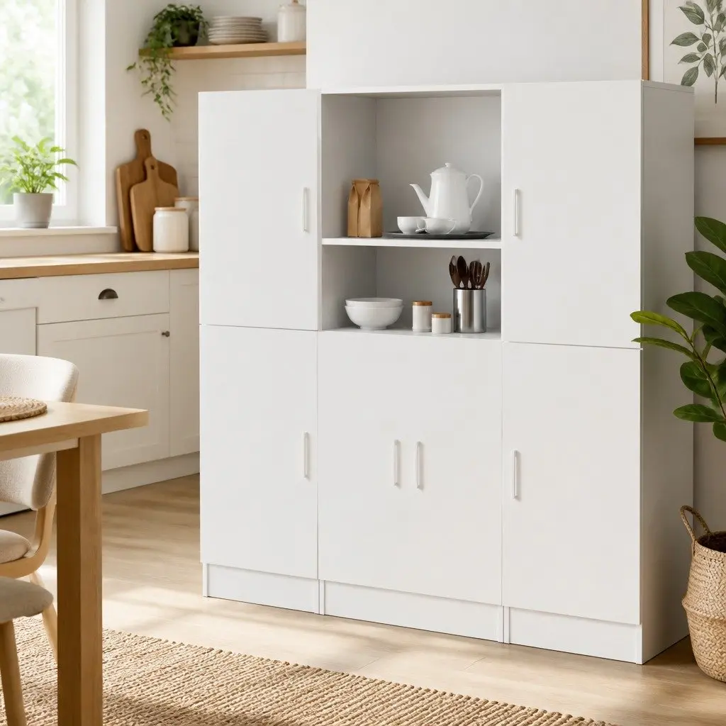 3 Piece Kitchen Cabinet Set White Wall Mounted Storage Shelves Organiser