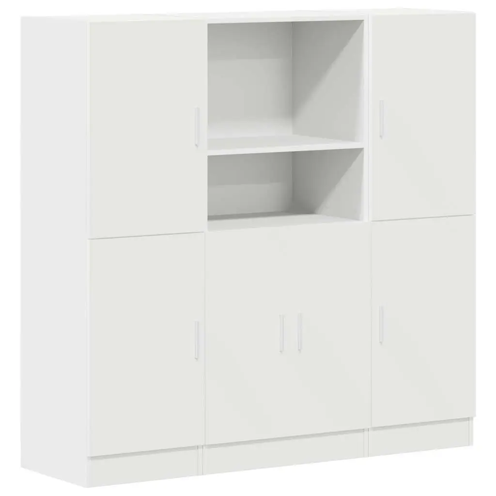 3 Piece Kitchen Cabinet Set White Wall Mounted Storage Shelves Organiser