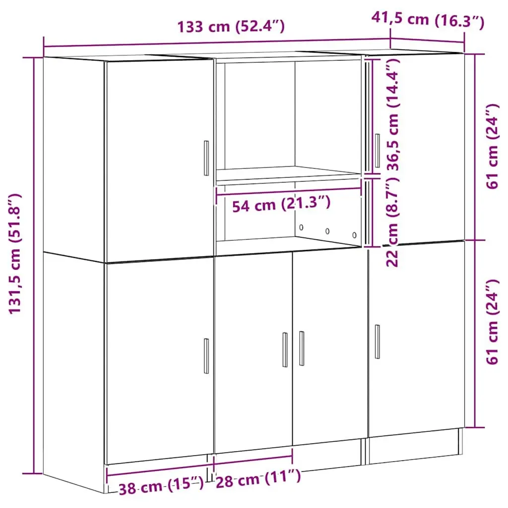 3 Piece Kitchen Cabinet Set White Wall Mounted Storage Shelves Organiser