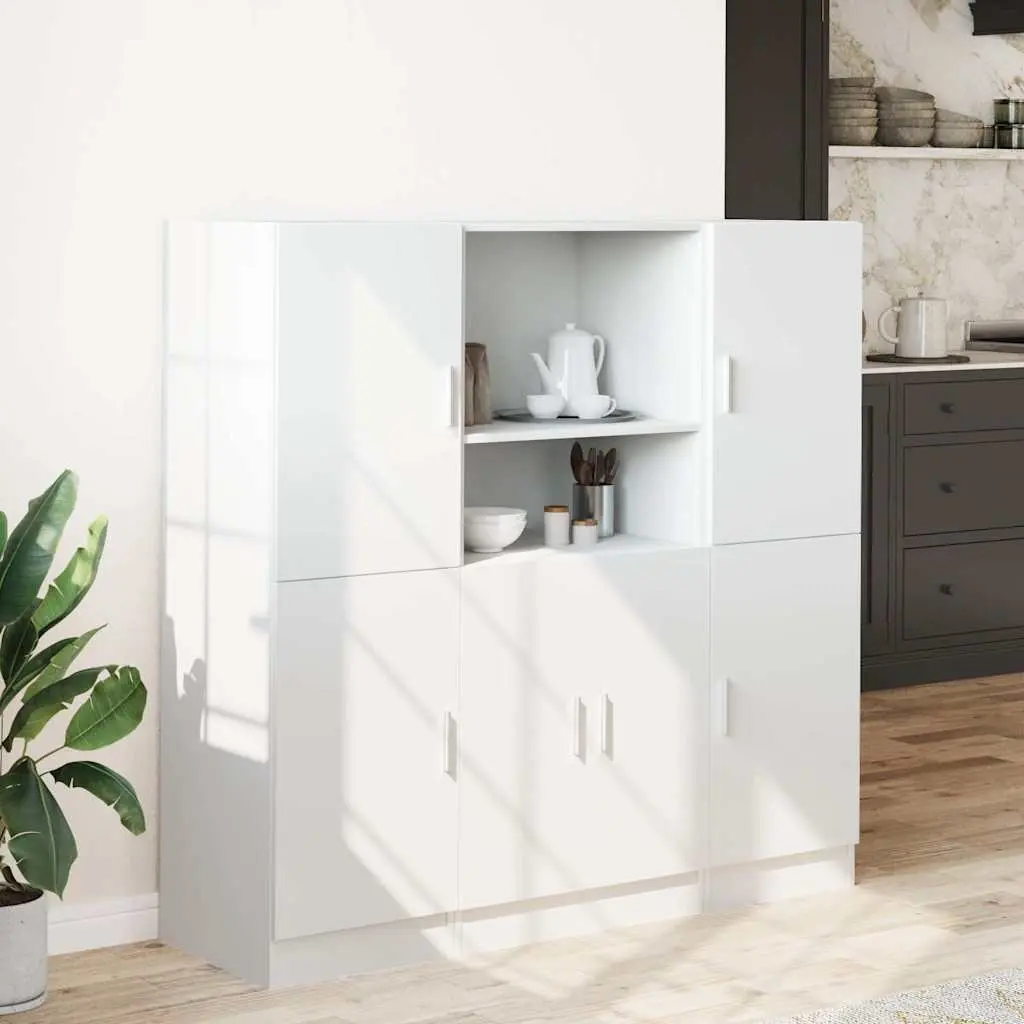 3 Piece Kitchen Cabinet Set White Wall Mounted Storage Shelves Organiser