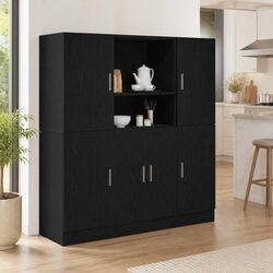 3 Piece Black Kitchen Cabinet Set for Easy Storage