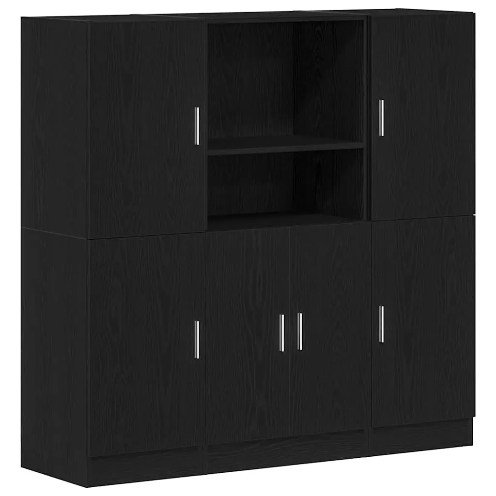 Wall Mount Storage Shelving Set Black Engineered Wood 3 Piece Kitchen Cabinet