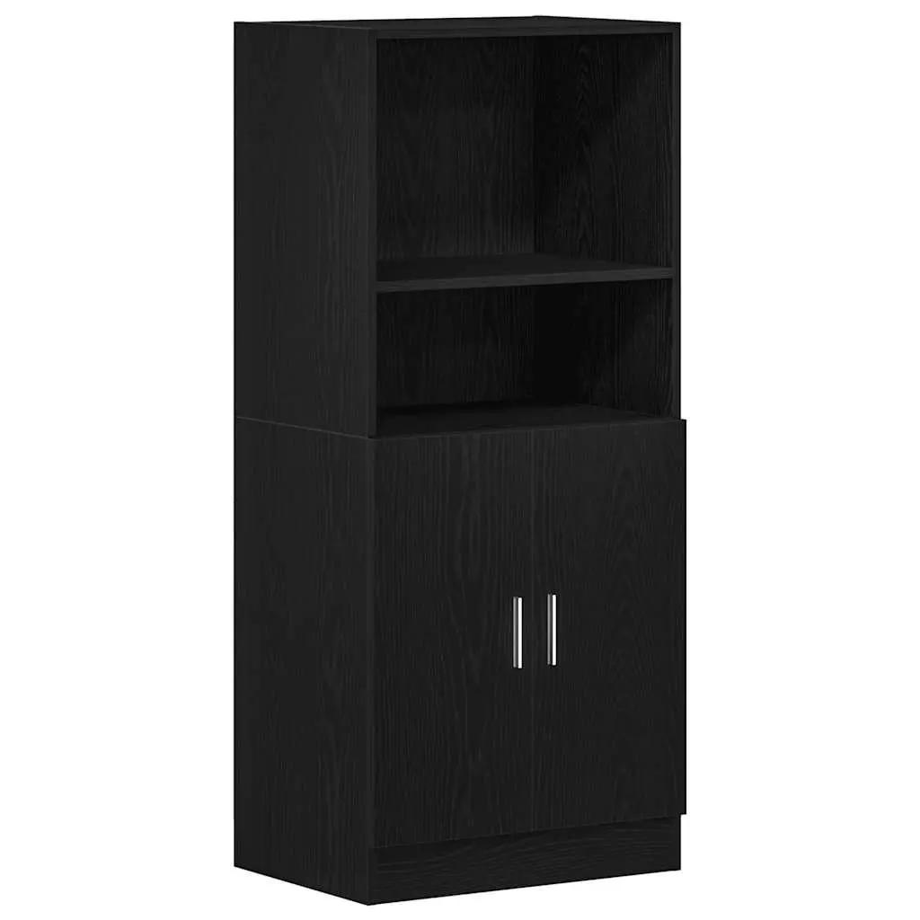 Wall Mount Storage Shelving Set Black Engineered Wood 3 Piece Kitchen Cabinet